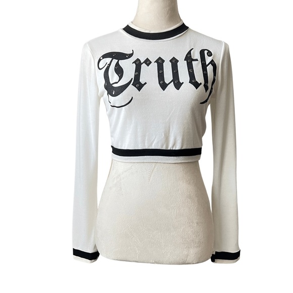 Papaya Vintage Black and White Truth Long Sleeve Crop Top for Women Small - Picture 1 of 6